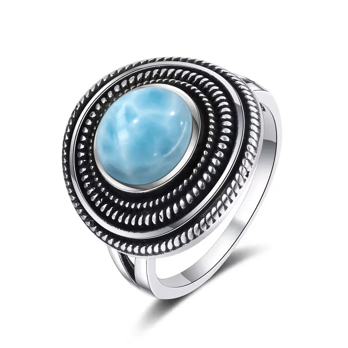 925 Silver Natural Larimar Stone Vintage Style Rings On Sale