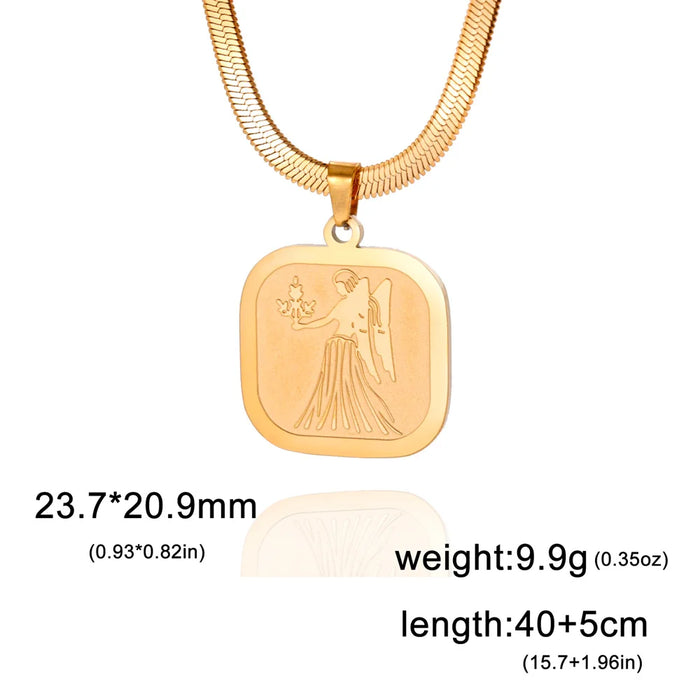 12 Constellation Virgo Zodiac Square Medallion Pendant Snake Chain Necklaces On Sale