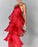 Metallic Red Halter Neckline Sequin Tassel Fringe Layered Long Dresses On Sale