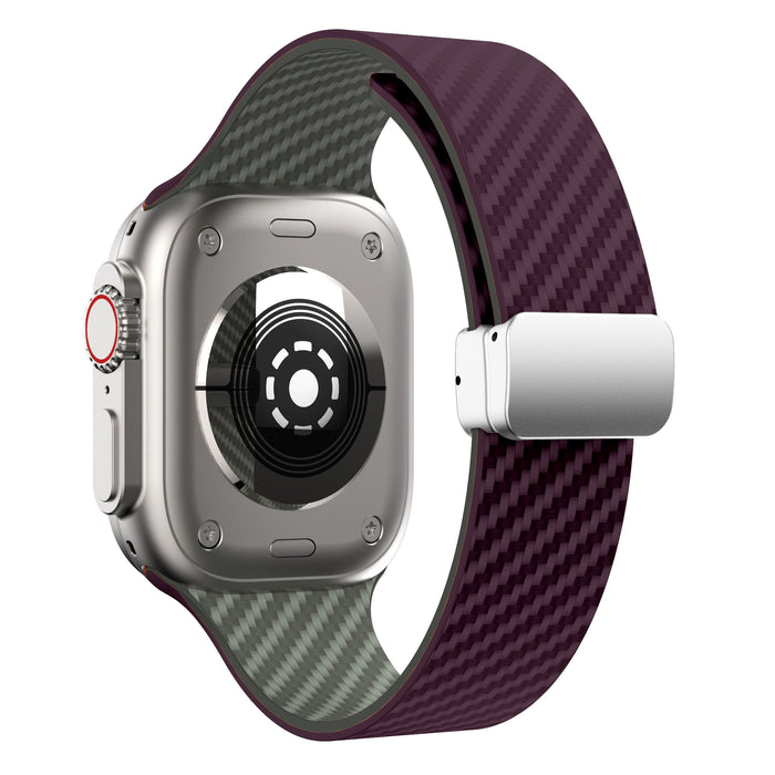 Purple Gray Carbon Fiber Pattern Silicone Magnetic Loop Apple Watch Band For iWatch Series On Sale