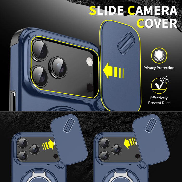 iPhone Magnetic Ring Stand Armor Case With Camera Protection Slide Cover For iPhone 17, 16, 15, 14, 13 Series On Sale