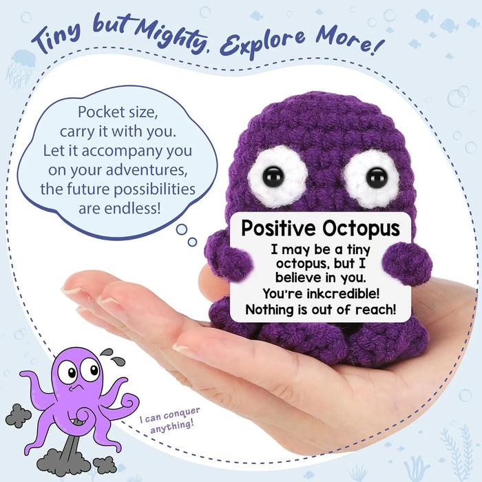 Handmade Positive Message Cute Upbeat Purple Octopus Crochet Plush Dolls For Desktop And Home Decor On Sale