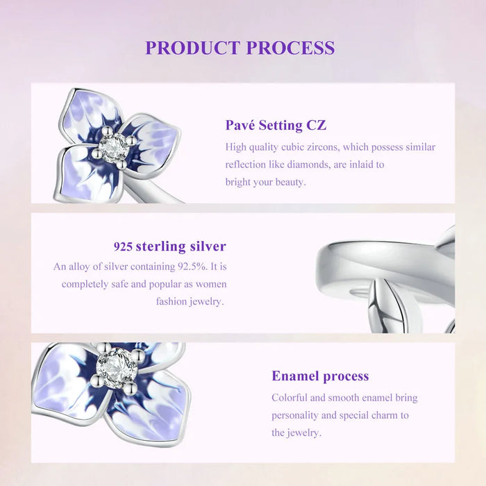 925 Sterling Silver Purple Pansy Flowers Open Rings On Sale
