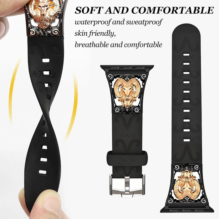12 Constellations Silicone Sport Watch Band With Stainless Steel Zodiac Symbol Detail Compatible with Apple Watch Series 1–11, SE, Ultra, and Ultra 2 On Sale