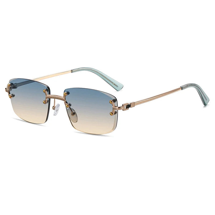 Green Yellow Classic Rectangular Rimless Sunglasses On Sale