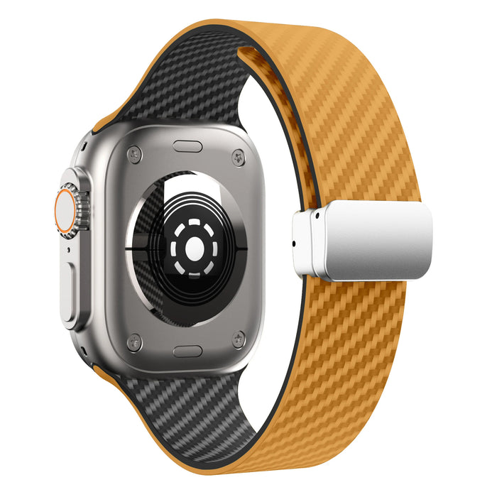 Walnut Yellow Black Carbon Fiber Pattern Silicone Magnetic Loop Apple Watch Band For iWatch Series On Sale