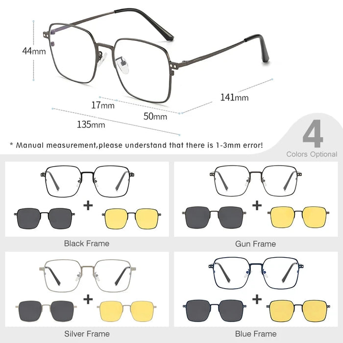 3 in 1 Lightweight Titanium Frame Eyeglasses With Magnetic Clip Polarized Sunglasses Set On Sale
