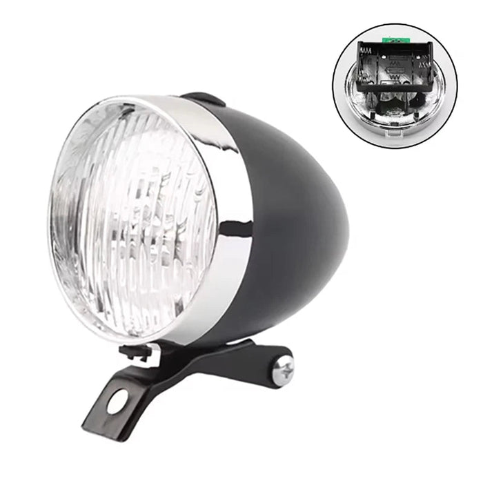 Waterproof LED Vintage Style Bicycle Headlamp Light In Black - Battery Option On Sale