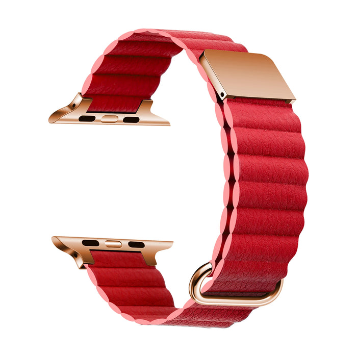 Red Leather Magnetic Loop Apple Watch Ultra Band 38mm, 40mm, 42mm, 44mm, 45mm, 46mm, 49mm On Sale