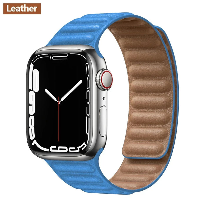 Blue Leather Link Magnetic Loop Apple Watch Band On Sale
