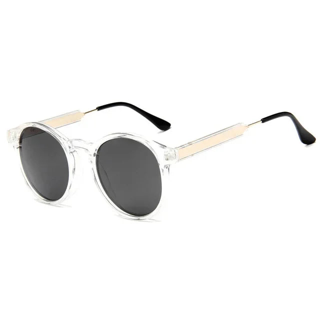 Clear Grey Retro Round UV400 Oculus Sunglasses