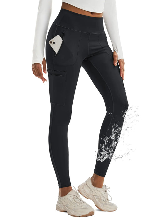 Black High-Waisted Women’s Hiking Leggings with Side Zipper Pockets On Sale