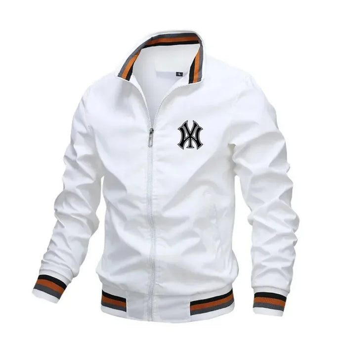 Unisex Varsity Jacket – Lightweight Retro Baseball Style Coat for Men and Women In White On Sale