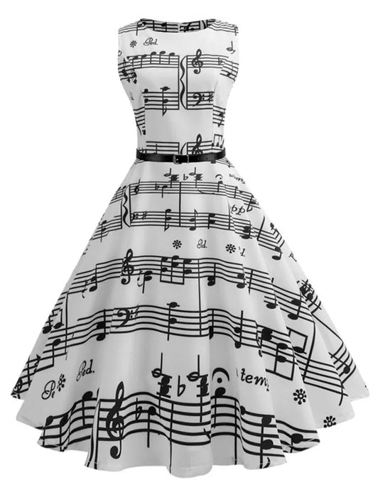 Piano Notes Printed Scoop Neck Vintage Style Summer Dress On Sale