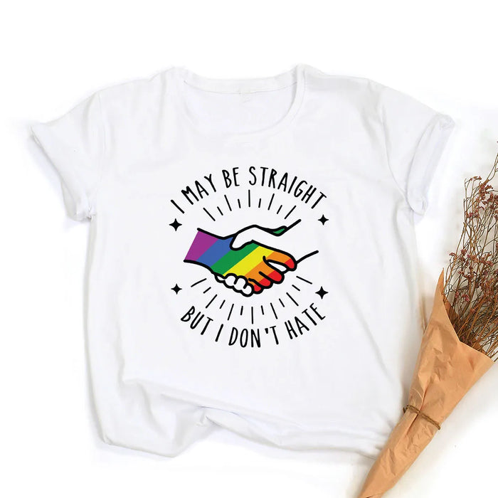 Rainbow I May Be Straight But I Don't Hate Print Retro Graphic T-shirt On Sale