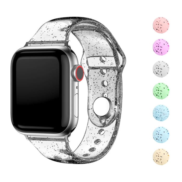 Silver Transparent Glitter Silicone for Apple Watch Band 38mm, 40mm, 42mm, 44 mm, 45mm, 49mm On Sale