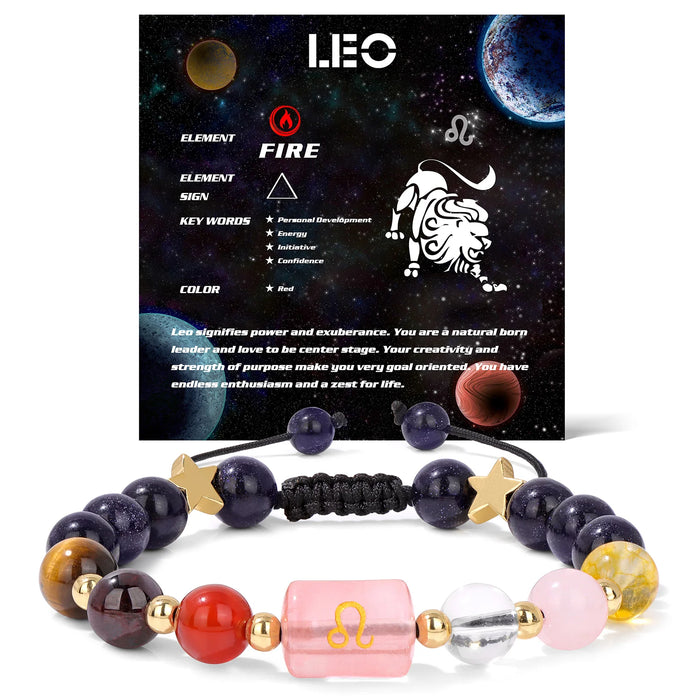 12 Constellation Zodiac Leo Signs Natural Stone Quartz Beads Braided Bracelets For Women And Men On Sale