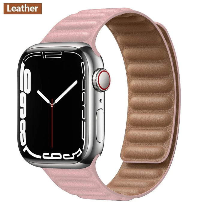 Pink Leather Link Magnetic Loop Apple Watch Band On Sale