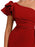 Elegant Red Asymmetric One Shoulder Cocktail Party Ruched Cinch Waist Dress On Sale