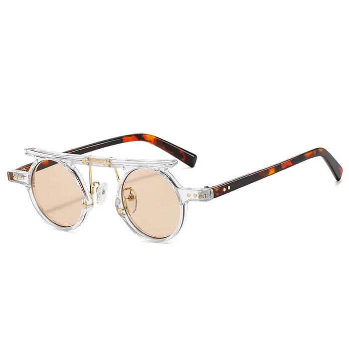 Clear Champagne Retro UV400 Round Steampunk Sunglasses On Sale