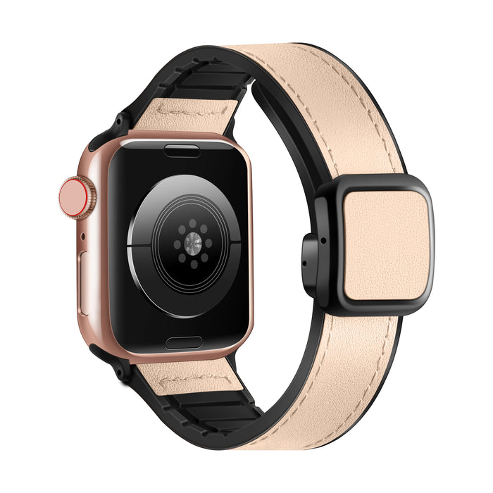 Apricot Modern Magnetic Buckle Genuine Cow Leather Apple Watch Band For Apple Watch Series On Sale