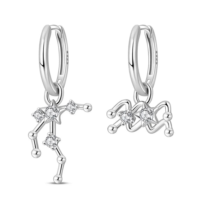 12 Constellation 925 Sterling Silver Aquarius Hoop Earrings Timeless Zodiac Elegance On Sale