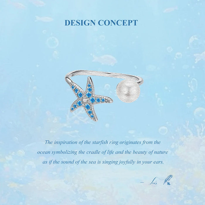 925 Sterling Silver Ocean Marine Life Starfish And Pearl Theme Open Rings Collection On Sale