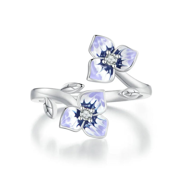 925 Sterling Silver Purple Pansy Flowers Open Rings On Sale