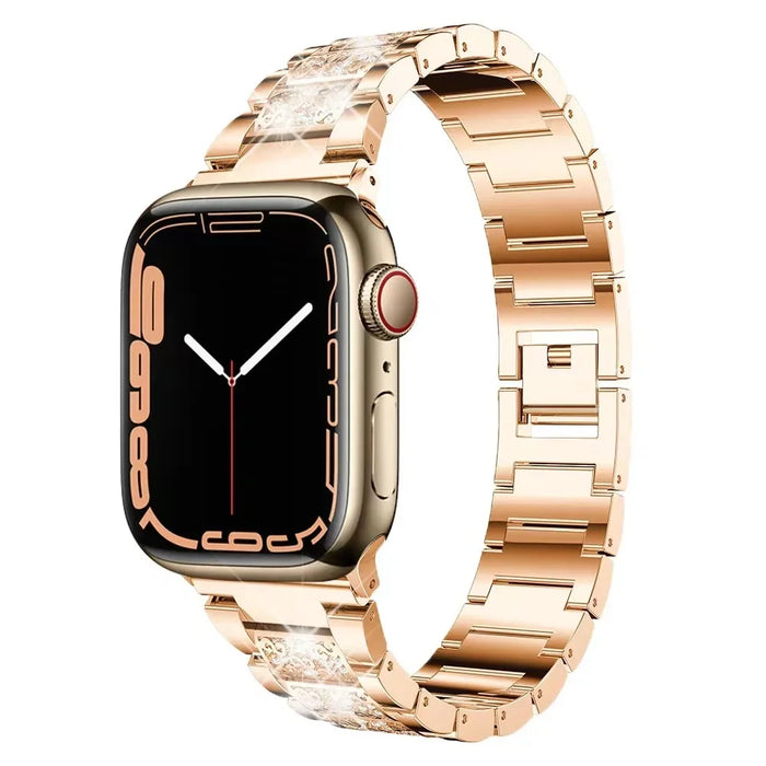 Rose Gold Stainless Steel Rhinestone Watch Band Adjustable Folding Clasp For Apple Watch Series On Sale