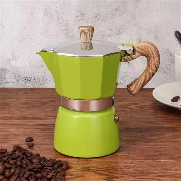 Green Aluminum Moka Espresso Coffee Pot 150/300ml 3/6 Cups On Sale
