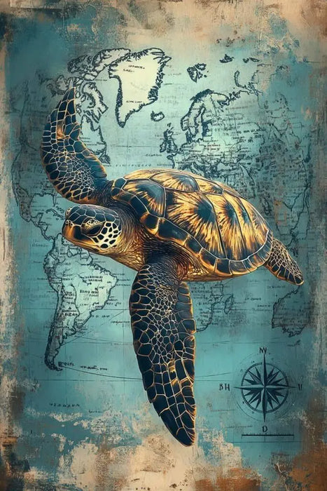 Sea Turtle Illustration Artwork - Vintage Marine Life Canvas Print Nautical Treasure Map Wall Decor Ocean Theme Poster On Sale