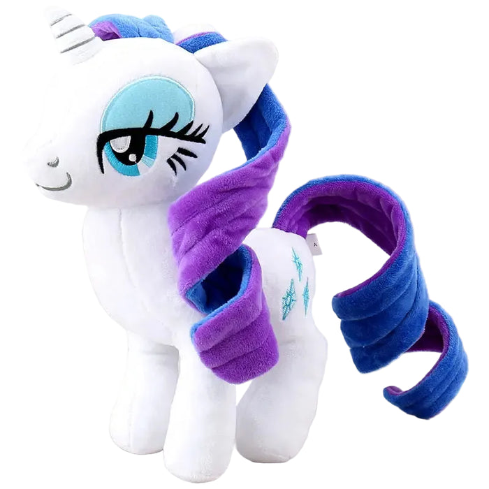 Adorable Rainbow Hair White Unicorn Pony Plush Doll Anime Style Fantasy Character Plush Toy 28-33cm On Sale