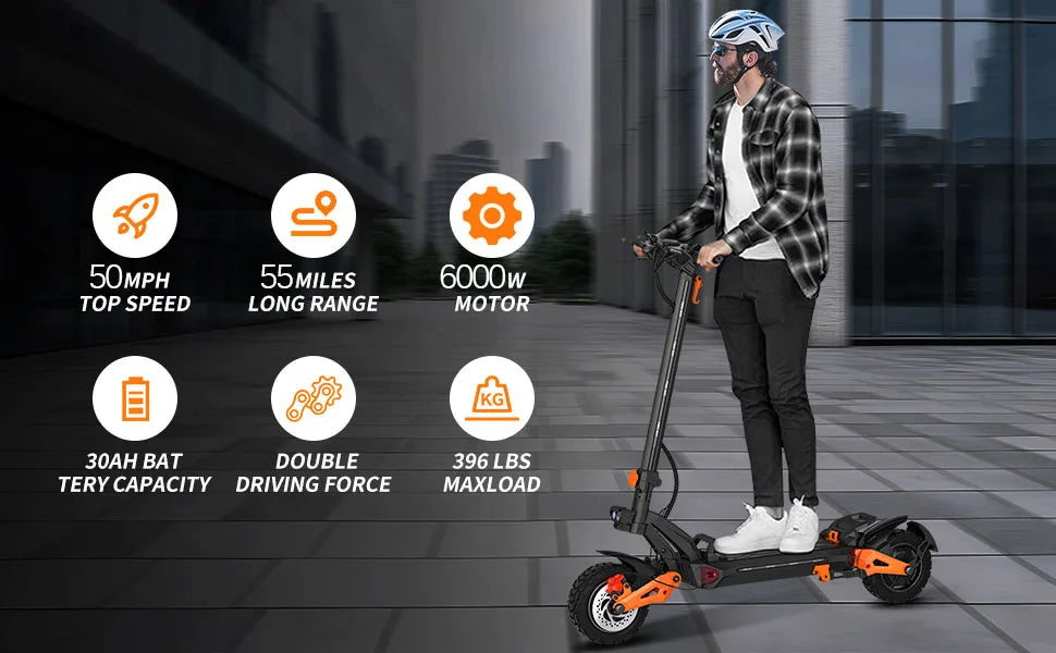 H9 Master 6000W Dual Motor 50mph 60V 30AH 11'' Off Road Tires High-performance Foldable Electric Scooters For Adults On Sale