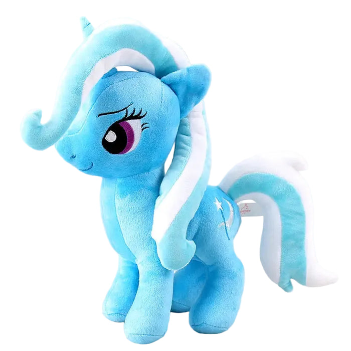 Adorable Rainbow Hair Blue Unicorn Pony Plush Doll Anime Style Fantasy Character Plush Toy 28-33cm On Sale