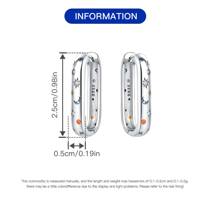 925 Sterling Silver Dreamy Celestial Elegance Star & Moon Hoop Earrings On Sale 