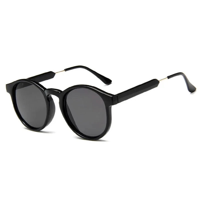 Black Retro Round UV400 Oculus Sunglasses