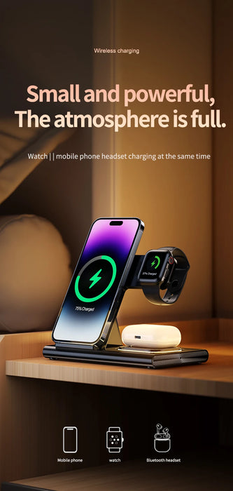 3-in-1 wireless charging stand with night light design for compatible smartphone, smartwatch and earbuds on sale