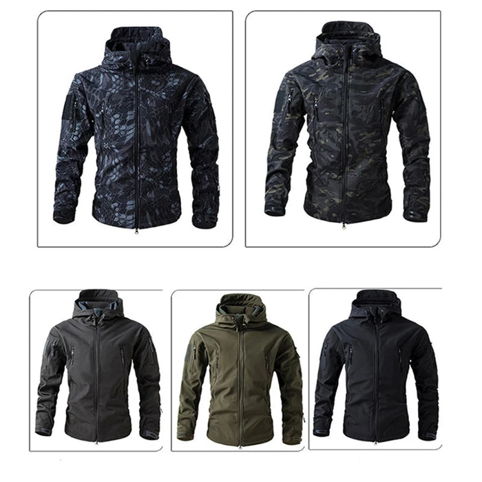 Men’s Waterproof Softshell Hooded Jacket With Fleece Lining In Forest Camouflage On Sale