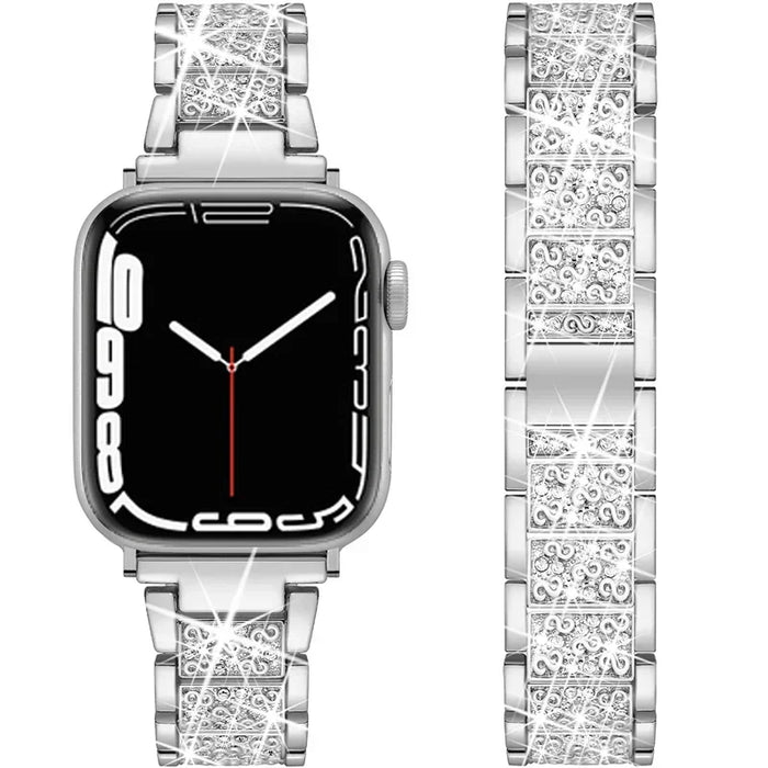 Silver Stainless Steel Rhinestone Watch Band Adjustable Folding Clasp For Apple Watch Series On Sale