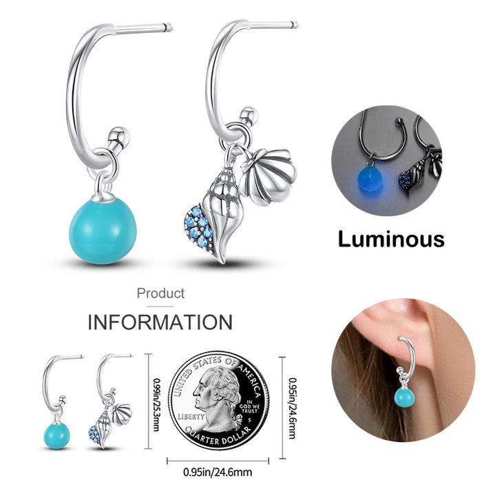 Elegant Seashell and Pearl Ocean-Inspired 925 Sterling Silver Hoop Earrings Optional Luminous Accent On Sale