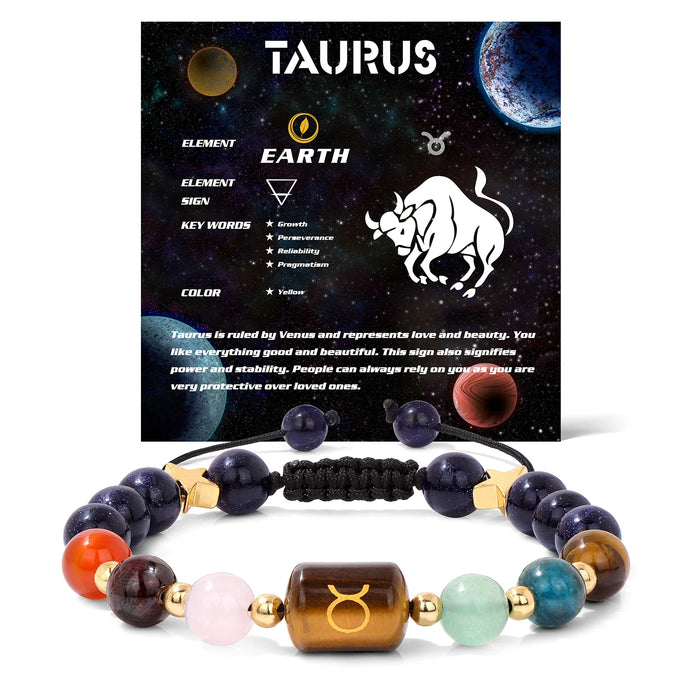 12 Constellation Zodiac Taurus Signs Natural Stone Quartz Beads Braided Bracelets For Women And Men On Sale