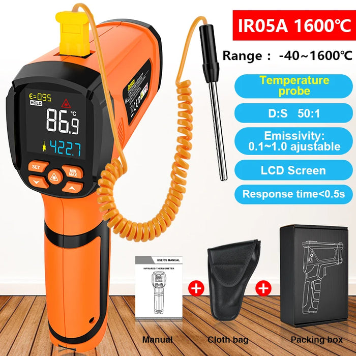 IR05A 1600 C Handheld Non Contact Digital Infrared Thermometer Laser Point Temperature Reader With Humidity and Dew Point Display On Sale