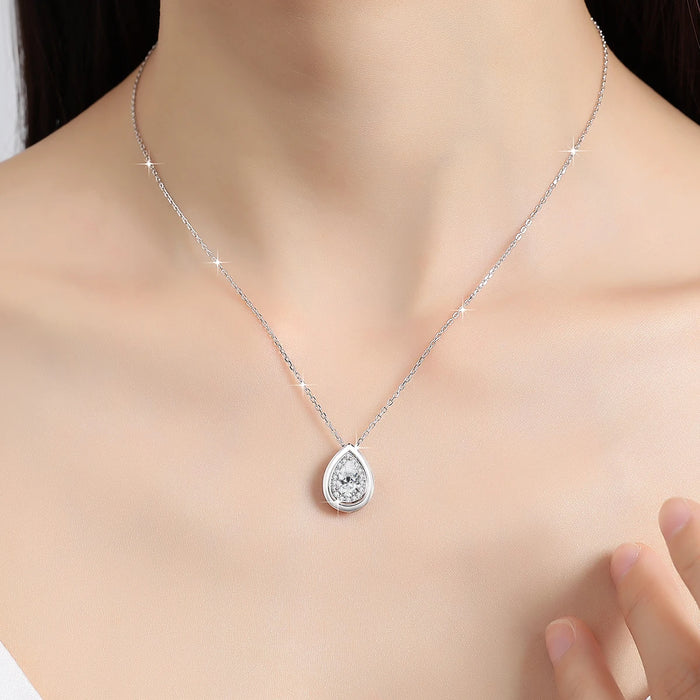 925 Sterling Silver Pear Cut Moissanite Pendant Necklace On Sale