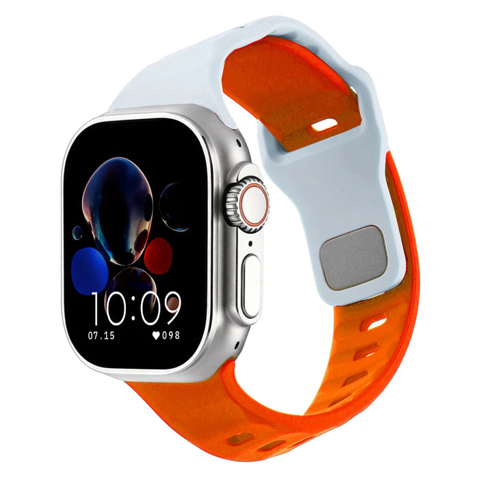 White Orange Two-Tone Irregular Shape Adjustable Silicone Sporty Watch Band Compatible with Apple Watch 38mm–49mm On Sale | Replacement Watch Band Compatible with Apple Watch Series 1–11, SE & Ultra 