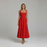 Elegant High-Waisted Squared Neckline Sleeveless A-line Sling Maxi Red Dress On Sale