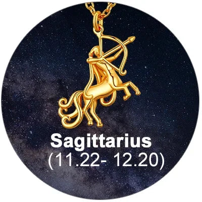 12 Horoscope Sagittarius Zodiac 18K Gold Plated 3D Charm Pendant Necklaces On Sale
