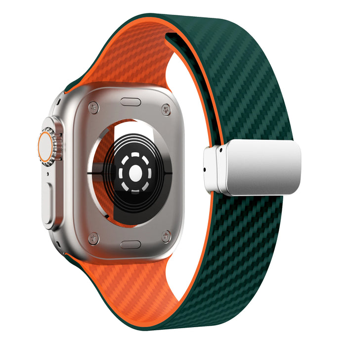 Green Orange Carbon Fiber Pattern Silicone Magnetic Loop Apple Watch Band For iWatch Series On Sale