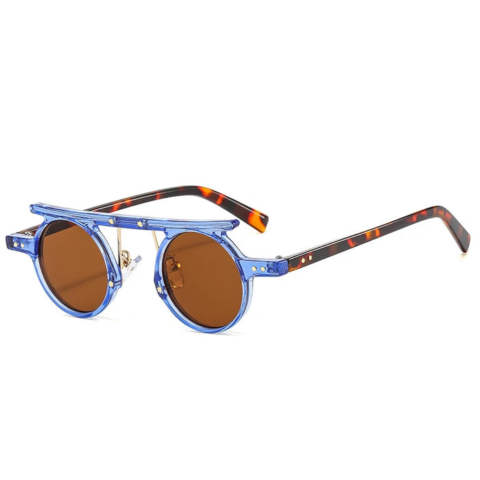 Blue Retro UV400 Round Steampunk Sunglasses On Sale
