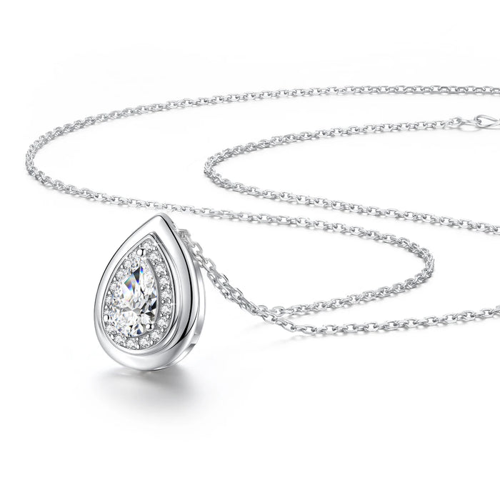 925 Sterling Silver Pear Cut Moissanite Pendant Necklace On Sale