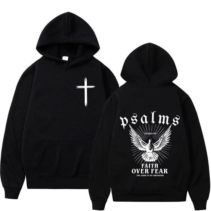 Black Unisex Faith Over Fear Graphic Vintage Style Streetwear Hoodies On Sale